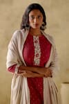Shop_VARUN CHHABRA_Maroon Kurta Mul Cotton Embroidery Round Palazzo Set _Online_at_Aza_Fashions