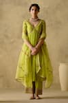 Buy_VARUN CHHABRA_Green Anarkali And Palazzo Chanderi Silk Lined With Mul Cotton Resham Set_at_Aza_Fashions