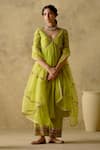 Buy_VARUN CHHABRA_Green Anarkali And Palazzo Chanderi Silk Lined With Mul Cotton Resham Set_Online_at_Aza_Fashions