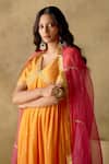 Buy_VARUN CHHABRA_Orange Anarkali And Palazzo Chanderi Silk Lined With Mul Cotton Mirror Set_Online_at_Aza_Fashions