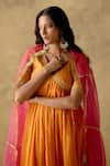 Shop_VARUN CHHABRA_Orange Anarkali And Palazzo Chanderi Silk Lined With Mul Cotton Mirror Set_Online_at_Aza_Fashions