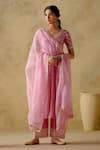 Buy_VARUN CHHABRA_Pink Anarkali And Palazzo Chanderi Silk Lined With Mul Cotton Dabka Set_at_Aza_Fashions