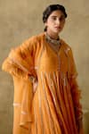 Shop_VARUN CHHABRA_Orange Anarkali And Sharara Chanderi Silk Lined With Mul Cotton Embroidered Set_at_Aza_Fashions