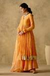 VARUN CHHABRA_Orange Anarkali And Sharara Chanderi Silk Lined With Mul Cotton Embroidered Set_at_Aza_Fashions