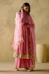 VARUN CHHABRA_Pink Anarkali And Sharara Chanderi Silk Lined With Mul Cotton Zari Set_at_Aza_Fashions