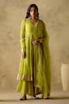 Buy_VARUN CHHABRA_Green Anarkali And Sharara Chanderi Silk Lined With Mul Cotton Gota Set_at_Aza_Fashions