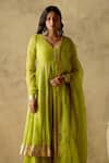 VARUN CHHABRA_Green Anarkali And Sharara Chanderi Silk Lined With Mul Cotton Gota Set_Online_at_Aza_Fashions