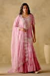Buy_VARUN CHHABRA_Pink Kurta And Gharara Chanderi Silk Lined With Mul Cotton Mirror Set_at_Aza_Fashions