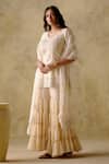 Shop_VARUN CHHABRA_Ivory Kurta And Gharara Chanderi Silk Lined With Mul Resham Set _Online_at_Aza_Fashions