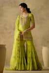 Buy_VARUN CHHABRA_Green Kurta And Gharara Chanderi Silk Lined With Mul Cotton Dabka Set _at_Aza_Fashions