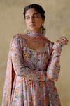 VARUN CHHABRA_Purple Anarkali Chanderi Silk Printed And Hand Embroidered Floral Set _Online_at_Aza_Fashions