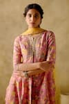 VARUN CHHABRA_Pink Chanderi Silk Printed And Hand Embroidered Floral Kurta Sharara Set _Online_at_Aza_Fashions