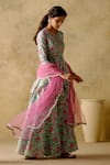 Buy_VARUN CHHABRA_Blue Chanderi Silk Printed And Hand Embroidered Floral Kurta Sharara Set _Online_at_Aza_Fashions