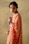 VARUN CHHABRA_Pink Chanderi Silk Printed Stripe V Neck Kurta Palazzo Set _Online_at_Aza_Fashions