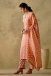 Buy_VARUN CHHABRA_Pink Chanderi Silk Printed Stripe V Neck Kurta Palazzo Set _Online_at_Aza_Fashions