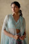Buy_VARUN CHHABRA_Blue Cape Organza Printed And Hand Embroidered Chanderi Silk Tiered Lehenga Set_Online_at_Aza_Fashions