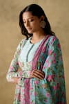 VARUN CHHABRA_Blue Anarkali Chanderi Silk Printed And Hand Embroidered Botanical Set _Online_at_Aza_Fashions