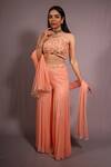 Shop_HOUSE OF TA-YA_Peach Georgette Embroidered Gota Sweetheart Neck Cropped Top And Sharara Set _at_Aza_Fashions