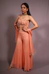 Buy_HOUSE OF TA-YA_Peach Georgette Embroidered Gota Sweetheart Neck Cropped Top And Sharara Set _Online_at_Aza_Fashions