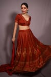 Buy_HOUSE OF TA-YA_Red Raw Silk Printed Digital V Neck Lehenga Set _at_Aza_Fashions