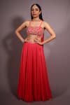 Buy_HOUSE OF TA-YA_Pink Georgette Embroidered Gota Sweetheart Neck And Cutdana Lehenga Set _at_Aza_Fashions