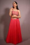 Shop_HOUSE OF TA-YA_Pink Georgette Embroidered Gota Sweetheart Neck And Cutdana Lehenga Set _at_Aza_Fashions