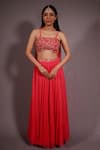 HOUSE OF TA-YA_Pink Georgette Embroidered Gota Sweetheart Neck And Cutdana Lehenga Set _Online_at_Aza_Fashions