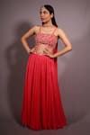 Shop_HOUSE OF TA-YA_Pink Georgette Embroidered Gota Sweetheart Neck And Cutdana Lehenga Set _Online_at_Aza_Fashions