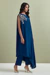 Shop_Priya Chaudhary_Blue Embroidery Cutdana Asymmetric One Shoulder Placement Kurta And Pant Set _Online_at_Aza_Fashions