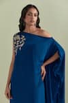 Priya Chaudhary_Blue Embroidery Cutdana Asymmetric One Shoulder Placement Kurta And Pant Set _at_Aza_Fashions