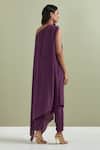 Shop_Priya Chaudhary_Purple Crepe Cut One Shoulder Floral Placement Embroidered Kurta And Panr Set _at_Aza_Fashions