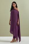 Shop_Priya Chaudhary_Purple Crepe Cut One Shoulder Floral Placement Embroidered Kurta And Panr Set _Online_at_Aza_Fashions