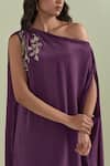 Priya Chaudhary_Purple Crepe Cut One Shoulder Floral Placement Embroidered Kurta And Panr Set _at_Aza_Fashions