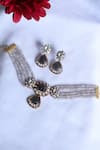 Shop_Do Taara_Grey Diamonds, Stones Polki Necklace Set_at_Aza_Fashions