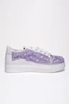 The Saree Sneakers_Purple Zari Blossom Pearl Embroidered Platform Sneakers_Online_at_Aza_Fashions