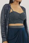 Buy COUTURE BY NIHARIKA Blue Organza, Viscose, Satin Beads, Sequins Embellished Jacket Skirt Set Buy_COUTURE BY NIHARIKA_Blue Organza, Viscose, Satin Beads, Sequins Embellished Jacket Skirt Set