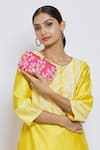 Shop_Naintara Bajaj_Pink Embroidered Floral Zardozi Clutch With Sling_Online_at_Aza_Fashions
