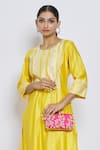 Naintara Bajaj_Pink Embroidered Floral Zardozi Clutch With Sling_at_Aza_Fashions