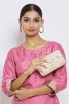 Naintara Bajaj_Peach Embroidered Zardozi Clutch With Sling_at_Aza_Fashions