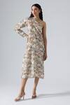 Buy_Klad_Ivory Cotton Printed Tropical One Shoulder And Garden Dress_at_Aza_Fashions