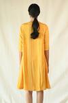 Shop_Til_Yellow Cotton Satin Embroidery Round Neck Amber Stripe Hand Painted Dress _at_Aza_Fashions