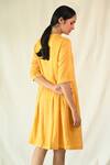 Buy_Til_Yellow Cotton Satin Embroidery Round Neck Amber Stripe Hand Painted Dress _Online_at_Aza_Fashions