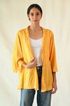 Buy_Til_Yellow Cotton Satin Collared Amber Stripe Hand Painted Jacket _at_Aza_Fashions