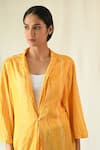 Til_Yellow Cotton Satin Collared Amber Stripe Hand Painted Jacket _Online_at_Aza_Fashions