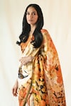 TIL_Orange Cotton Silk Satin Hand Painted Abstract Floral Arbor Saree With Blouse_Online_at_Aza_Fashions