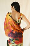 Buy_TIL_Blue Cotton Silk Satin Hand Painted Floral V Neck Fresco Saree With Blouse _Online_at_Aza_Fashions