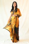 TIL_Multi Color Cotton Silk Satin Hand Painted And Saree & Blouse Set_Online_at_Aza_Fashions