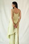 Shop_TIL_Green Cotton Satin Hand Embroidered Bead And Luna Asymmetric Tunic & Pant Set _at_Aza_Fashions