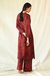 Shop_Til_Red Cotton Satin Round Neck Hand Painted Freckle Print Kurta Set _at_Aza_Fashions