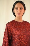 Shop_Til_Red Cotton Satin Round Neck Hand Painted Freckle Print Kurta Set _Online_at_Aza_Fashions